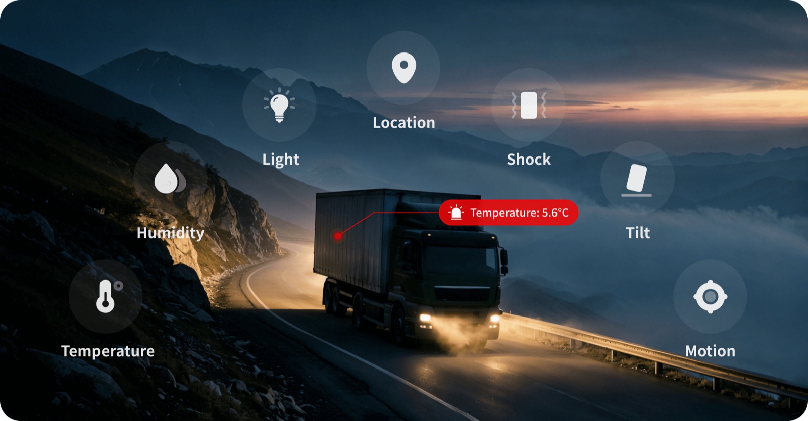 Vrachtwagen onderweg met Frigga cold chain monitoring van temperatuur, luchtvochtigheid en locatie (beeld: Frigga)